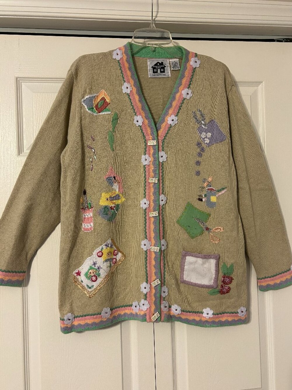 STORYBOOK KNITS Sz L Arts & Crafts Cardigan Sweater with Book Buttons